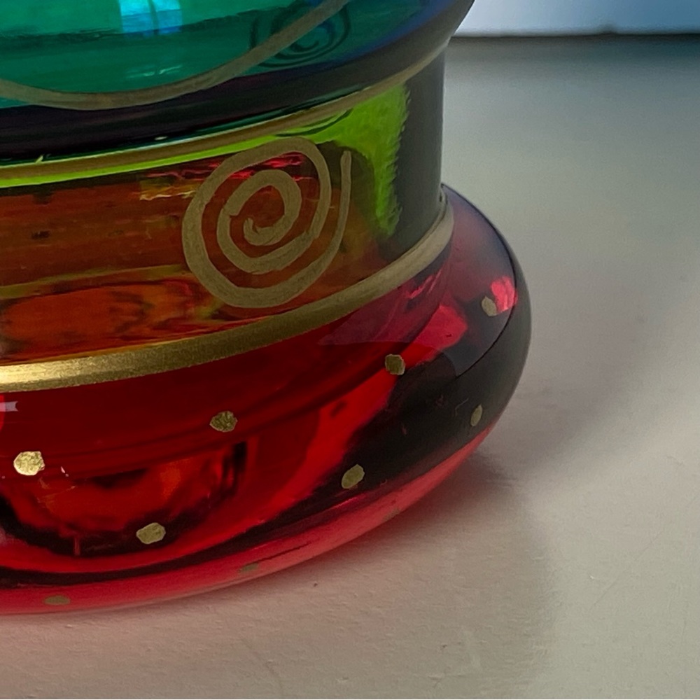 PIER 1 Candle Votive Holder Glass Vintage Red Blue Green Gold Trim Cup Vase Boho - Picture 5 of 16